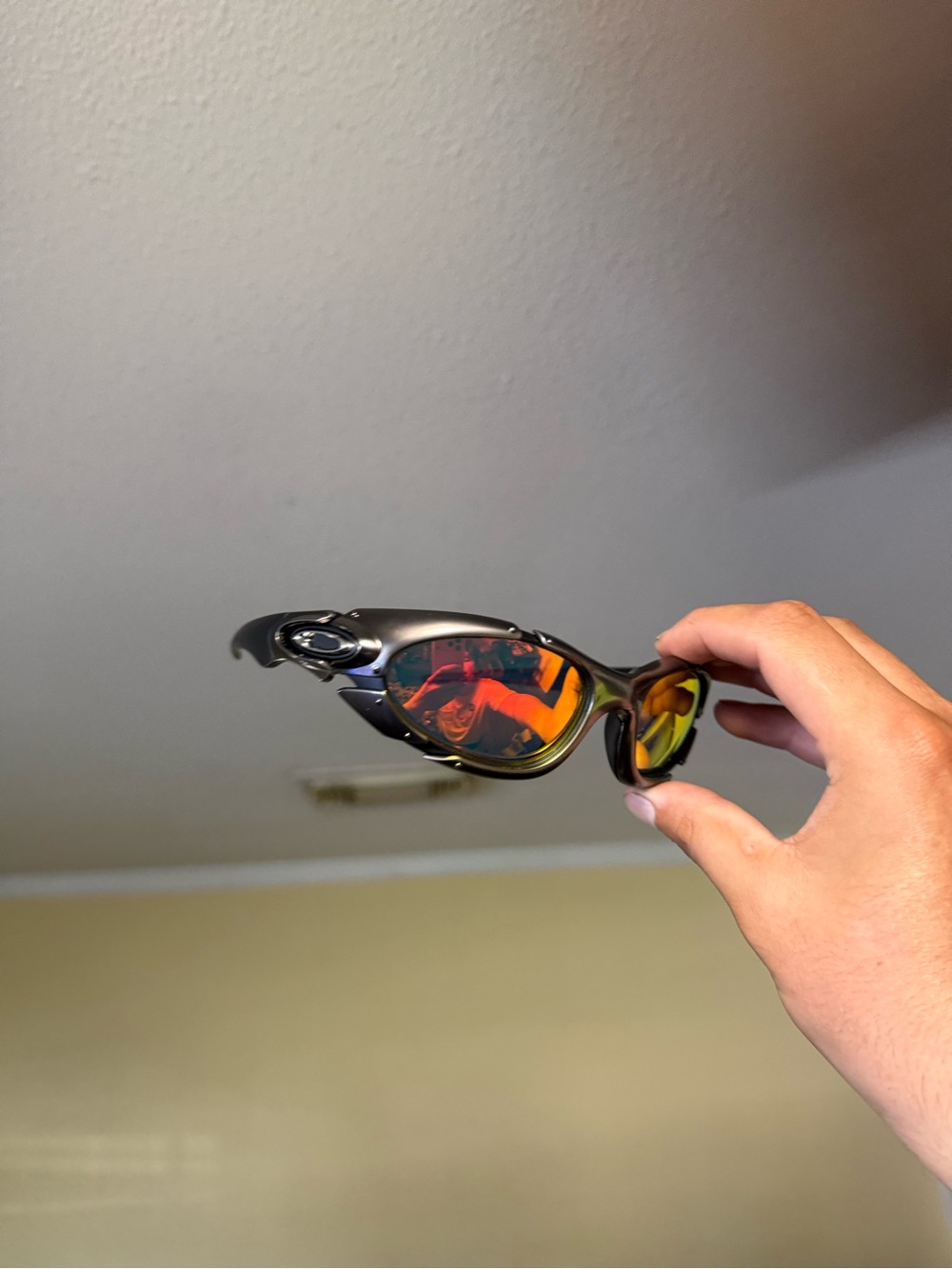 Men’s Black Sport Sunglasses with Red-Orange Mirrored Lenses Oakleys